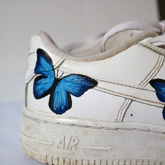 NIKE Air Force One White Customized Blue Butterfly Youth 4.5 (EU 36.5) - Picture 3 of 14